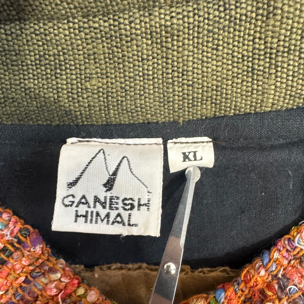 Ganesh Himal Jacket Womens XL Green Multi Woven Cotton Handmade Nepal Toggle‎ - Picture 2 of 16